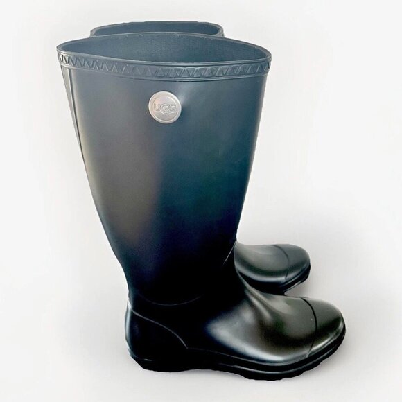 UGG Shoes - UGG Australia Shelby Black Matte Tall Rubber Rain Boots 1098249 Womens Size 7